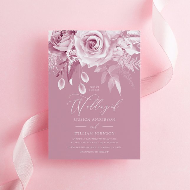 Beautiful Designer Dusty Pink Rose Wedding Invitation (Creator Uploaded)