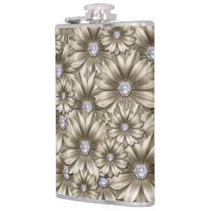 Beautiful Diamond Flowers Hip Flask