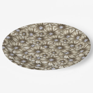 Beautiful Diamond Flowers Paper Plate