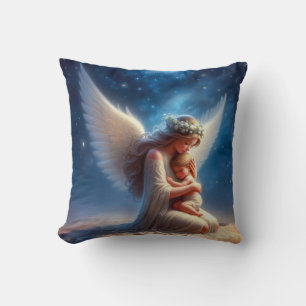 Beautiful Digital Painting of Angel Holding a Baby Throw Pillow