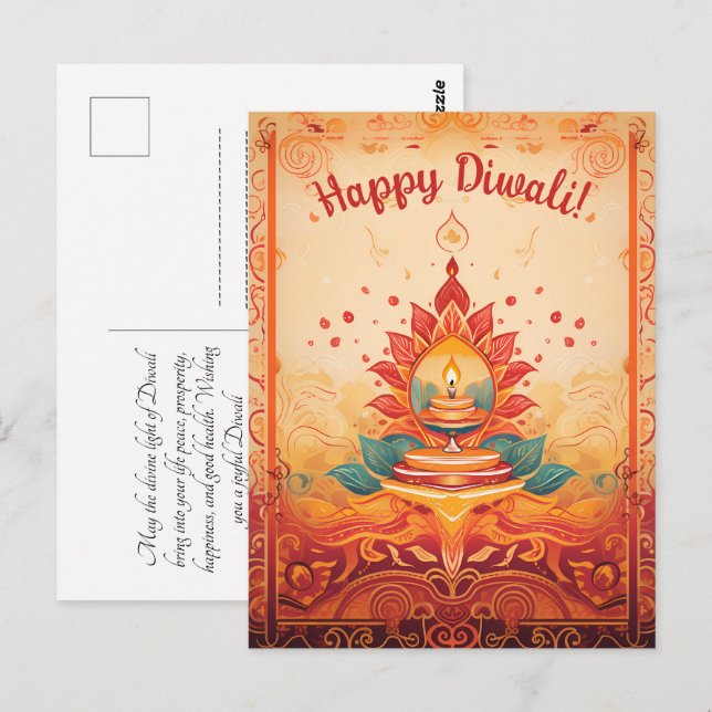 Beautiful Diya lamp Diwali postcard  (Front/Back)