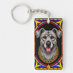 Beautiful Dog Portrait in Stained Glass Artwork Keychain