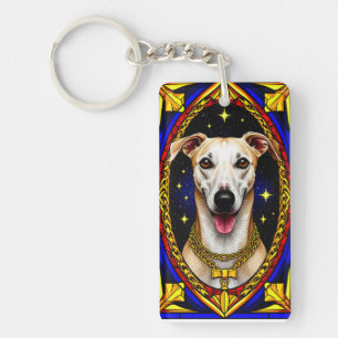 Beautiful Dog Portrait in Stained Glass Artwork Keychain