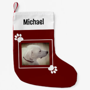 Beautiful Dog Rustic Dark Red Single 1 Photo     Small Christmas Stocking