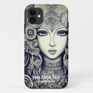 beautiful doll face illustration, black white iPhone 11 case