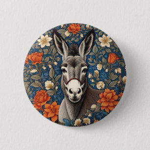 Beautiful Donkey Face Elegant Floral 2 Inch Round Button