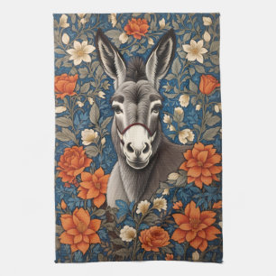 Beautiful Donkey Face Elegant Floral Kitchen Towel