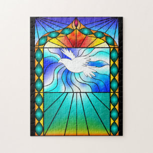 Beautiful Dove Stained Glass Church Window  Puzzle