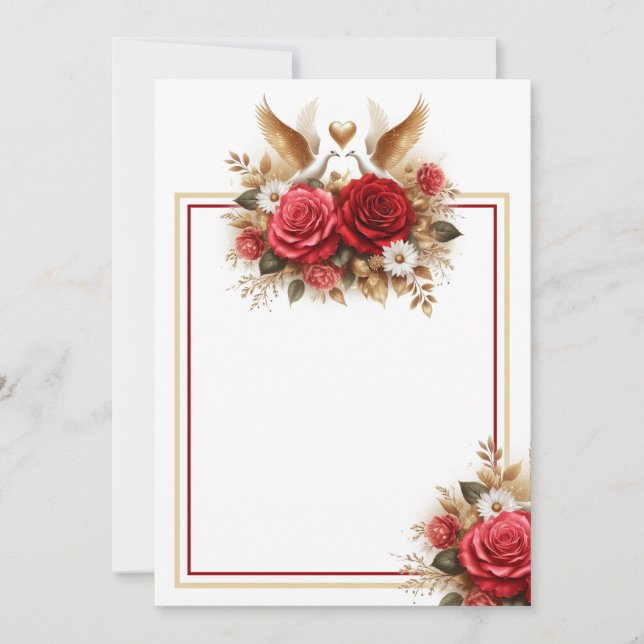 Beautiful Doves, Roses and Daisies  Invitation (Front)
