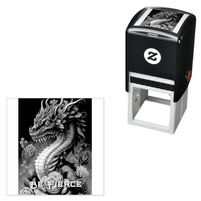 Beautiful Dragon  and Flowers Self-inking Stamp (In Situ)