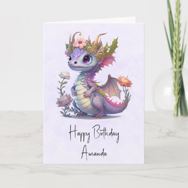 Beautiful Dragon with Elegant Crown Birthday Card (Front)