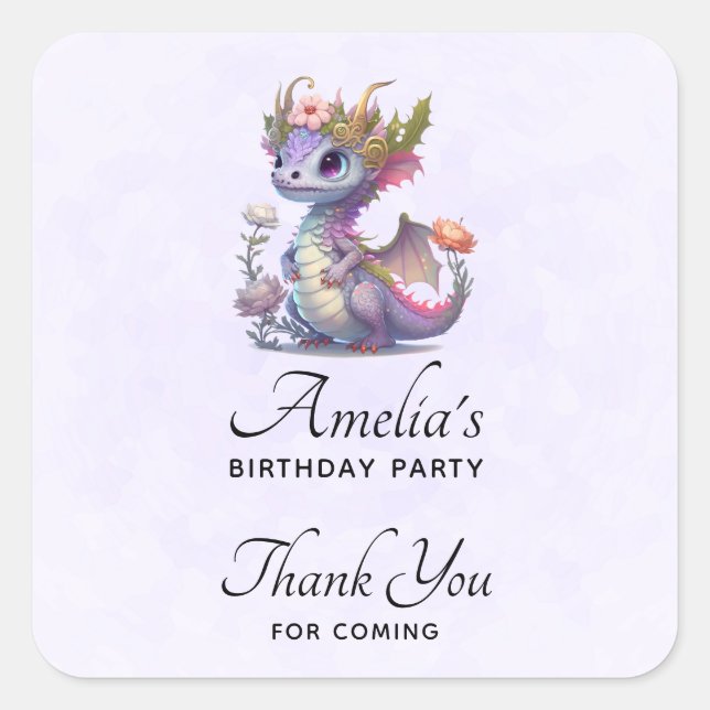 Beautiful Dragon with Elegant Crown Birthday Square Sticker (Front)