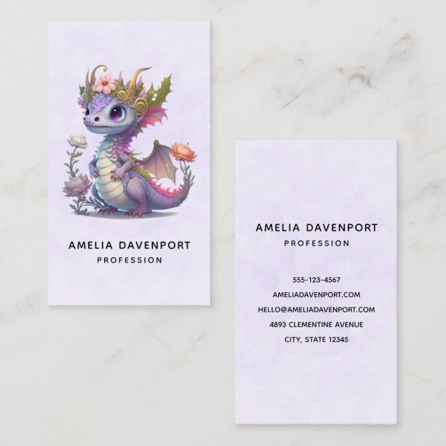 Beautiful Dragon with Elegant Crown Business Card (Front/Back)