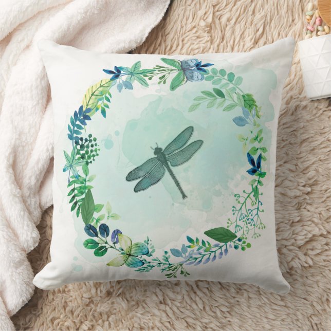 Beautiful Dragonfly And Butterflies Art Throw Pillow (Blanket)