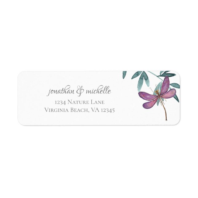 Beautiful Dragonfly and Garden Greenery Address (Front)