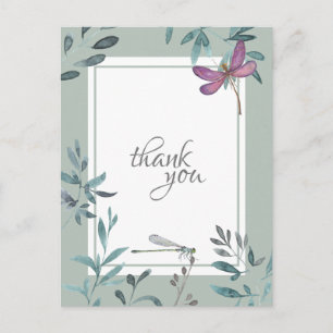 Beautiful Dragonfly and Garden Greenery Thank You Postcard
