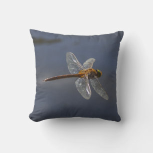 Beautiful Dragonfly Close-Up Over Water Throw Pillow