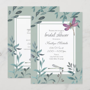 Beautiful Dragonfly Garden Greenery Bridal Shower Invitation