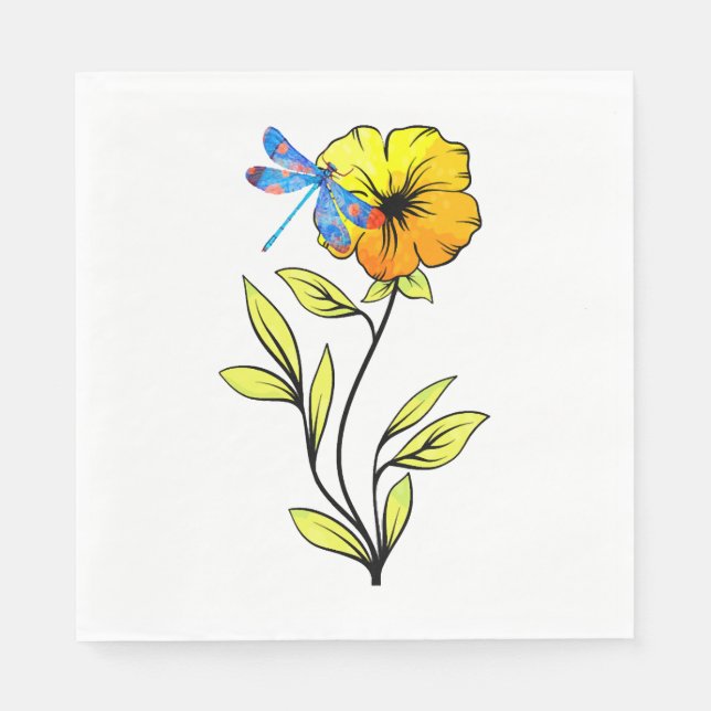 Beautiful Dragonfly On Flower Napkin (Front)