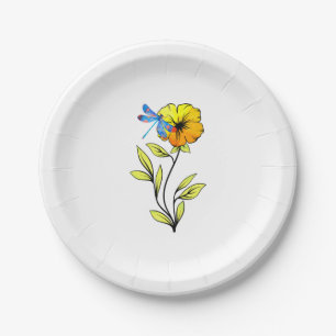 Beautiful Dragonfly On Flower Paper Plate