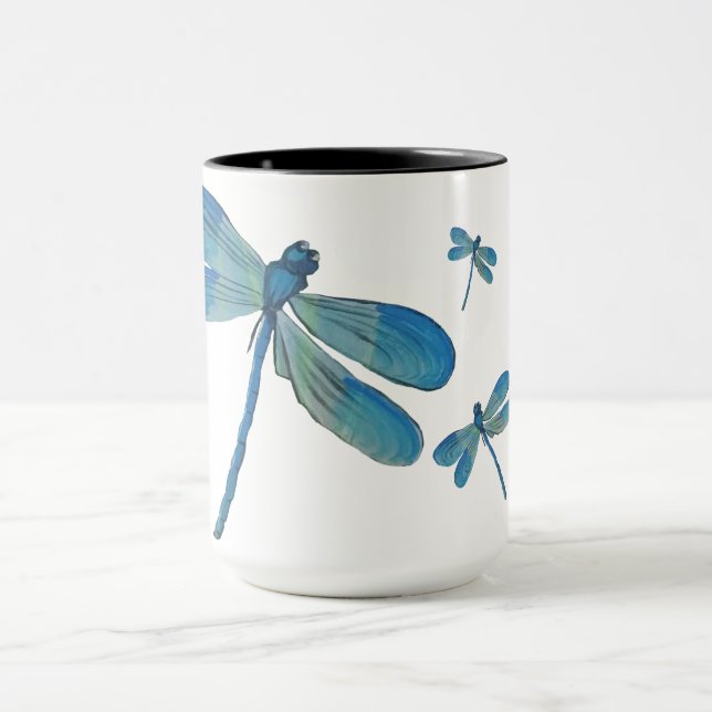 Beautiful Dragonfly Pink Flower Original Art Mug (Center)