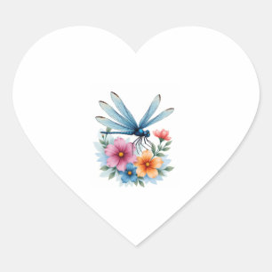 Beautiful Dragonfly Watercolor Art Insect Lover Ea Heart Sticker