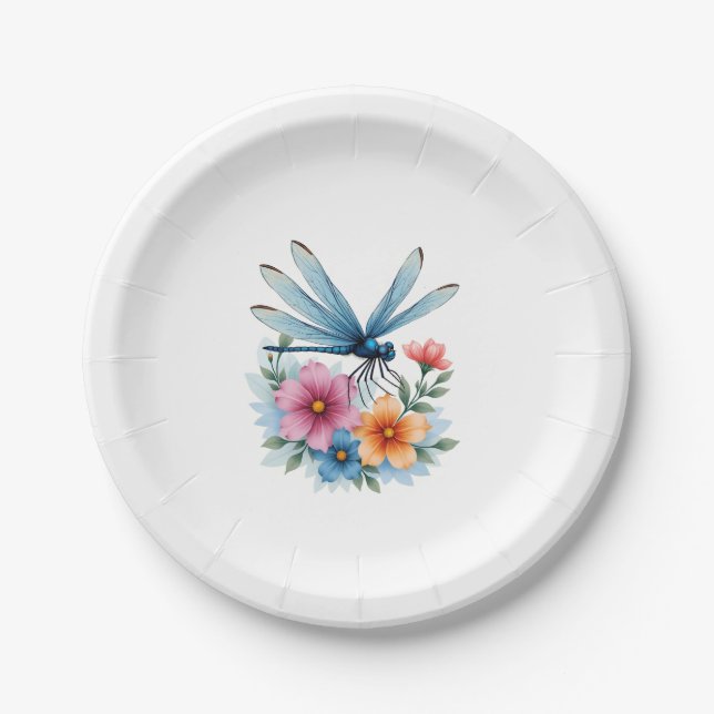 Beautiful Dragonfly Watercolor Art Insect Lover Ea Paper Plate (Front)