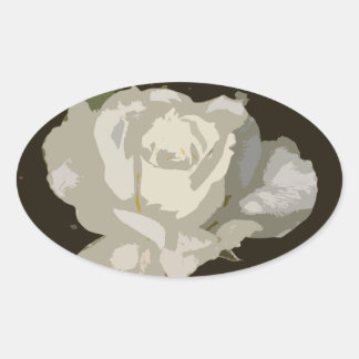 Beautiful Dramatic White Rose Floral Oval Sticker