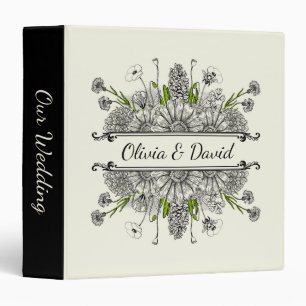 Beautiful drawing of black and white flowers binder