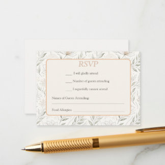 Beautiful Drawn Flowers in Neutral Colours RSVP Enclosure Card