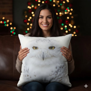 Beautiful, Dreamy and Serene Snowy Owl Throw Pillow