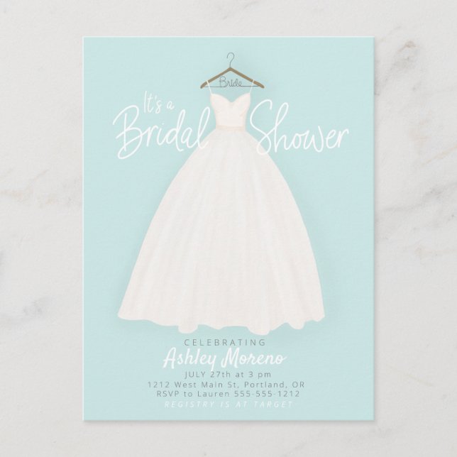 Beautiful dress Bridal/wedding shower Invitation Postcard (Front)