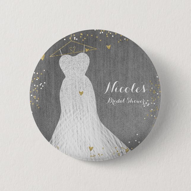 Beautiful Dress on Gold Hanger Bridal Shower Party 2 Inch Round Button (Front)
