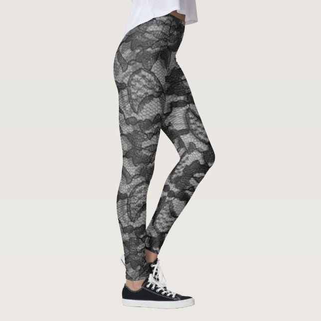 Beautiful Dressy Black Lace Look Yoga Leggings (Right)