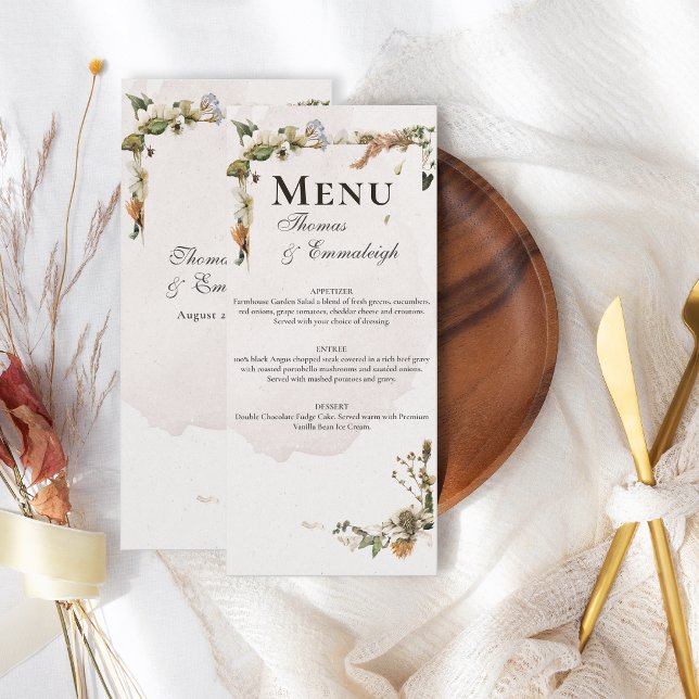 Beautiful Dried Summer Floral Wedding Menu (Creator Uploaded)