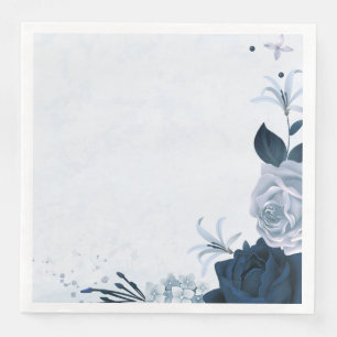 Beautiful dusty blue navy flowers & leaves  napkin