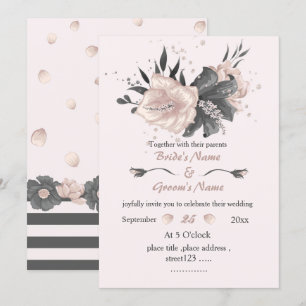 beautiful dusty pink dark grey flowers wedding invitation