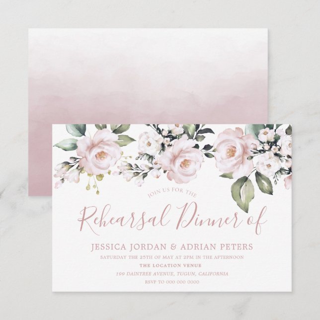 Beautiful Dusty Rose Blush Pink Rehearsal Dinner Invitation (Front/Back)
