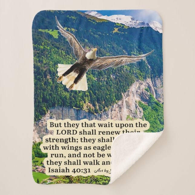 Beautiful Eagle Scripture Isaiah 40:31  Sherpa Blanket (Front)