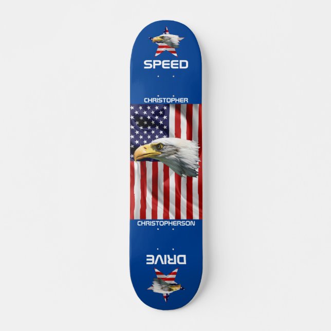 Beautiful Eagle, The American Flag, Patriotic Skateboard (Front)