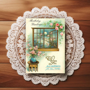 Beautiful Early 1900's Vintage Birthday Greeting Postcard