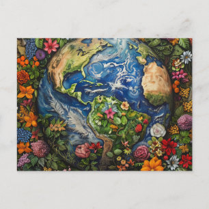 Beautiful Earth Day Floral Globe Design Postcard