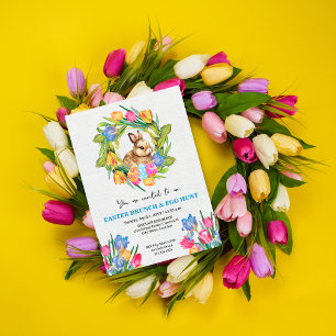 Beautiful Easter Bunny Eggs Tulips Invitation