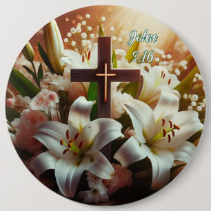 Beautiful Easter lily cross 6 Inch Round Button