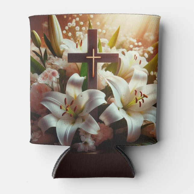 Beautiful Easter lily cross Can Cooler (Front)