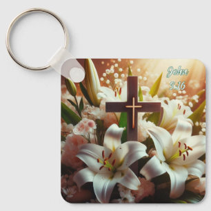 Beautiful Easter lily cross Keychain