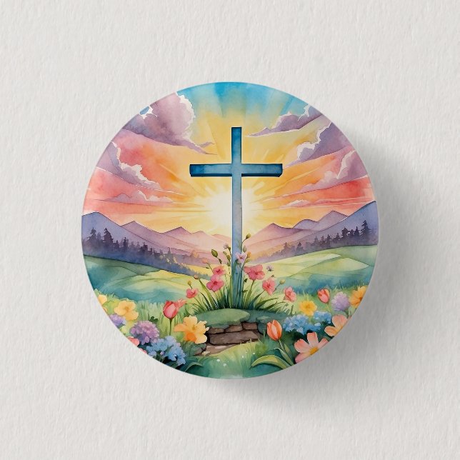 Beautiful Easter Watercolor Art 1 Inch Round Button (Front)