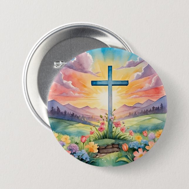 Beautiful Easter Watercolor Art 3 Inch Round Button (Front & Back)