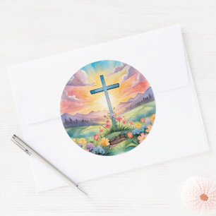 Beautiful Easter Watercolor Art Classic Round Sticker