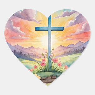 Beautiful Easter Watercolor Art Heart Sticker